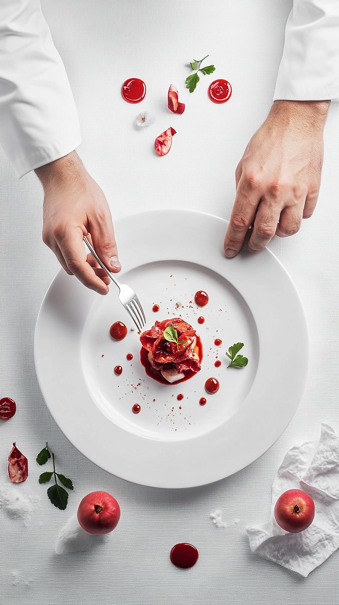 Chef che prepara un piatto creativo
